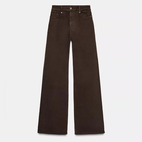 ZARA High-Waist Wide-Leg Jeans - Chocolate Brown - Picture 5 of 7